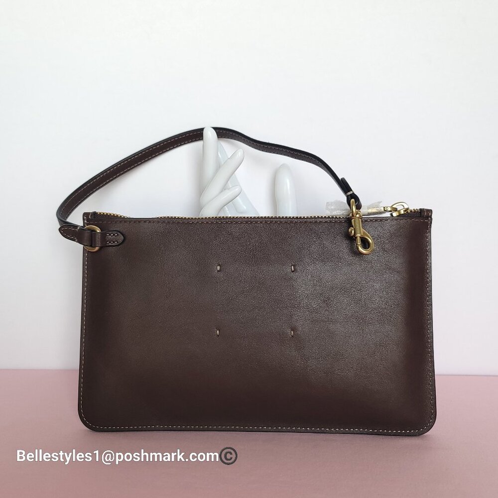 COACH Natural Grain Leather Top-Zip Pouch with Dog-clip Leash- Maple color⭐ - Picture 8 of 16